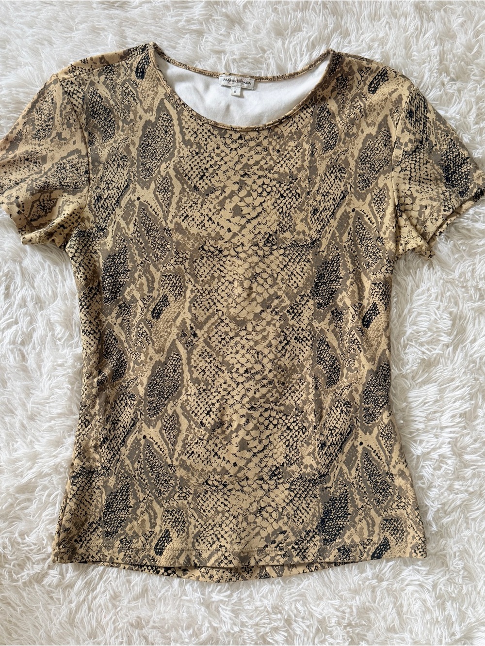 Vintage Short-Sleeve Snake Print Tee in Tan and Black